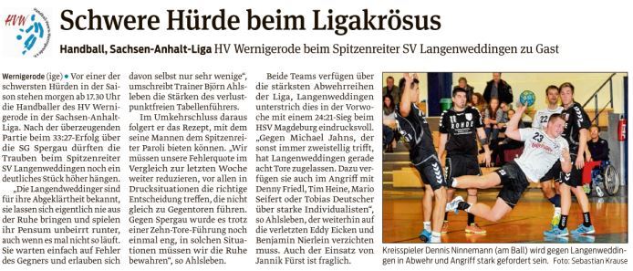 Volksstimme Vorbericht zum Spiel der 1. Mannschaft in Langenweddingen